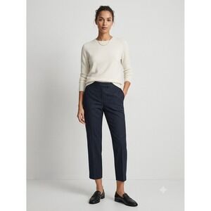 Joseph Queen Gabardine Stretch Crop Jacquard Pinstripe Trousers Navy Blue Sz 8